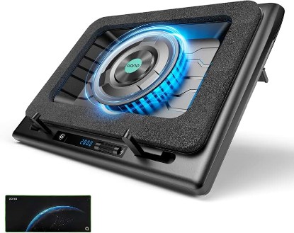 Picture of llano Gaming Laptop Cooler, V12 Laptop Cooling Pad Stand | 5.5 inch Fan, Fast Cooling Computer Laptop 15.6-19in, Adjustable Speed, Touch Control, 3-Port USB A, A Mouse Pad Included ClimatePartner certified