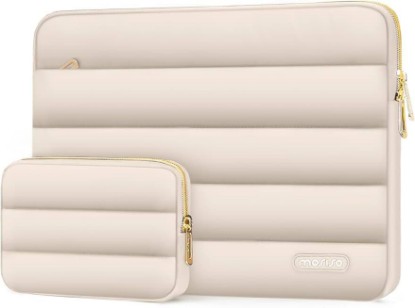 Picture of MOSISO Laptop Case 13.3 inch,13-13.3 inch Puffy Laptop Sleeve Carrying Case | Compatible with MacBook Neo/Air 13.6/Pro 13/14, HP Dell ASUS Lenovo, Polyester Horizontal Bag with Small Case, Sand Global Recycled Standard