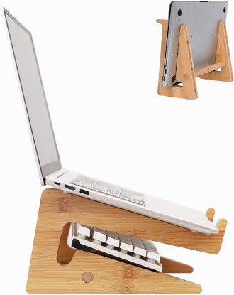 Picture of Nuvograin Laptop Stand, Wooden Vertical Laptop Stand for Desk, Bamboo Laptop Stand Compatible with MacBook Air Pro/Dell XPS/Surface pro/HP/Pixelbook/Lenovo, More Laptops 13-17.7inch