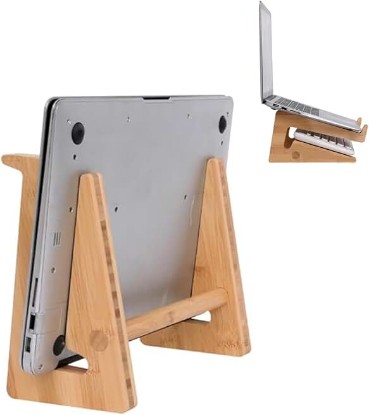 Picture of Wooden Vertical Laptop Stand for Desk, Bamboo Laptop Holder Compatible with MacBook Air Pro/Dell XPS/Surface Pro/HP/Pixelbook/Lenovo, More 13-15.6 Inch Laptops