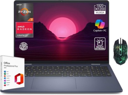 Picture of Dell 16 Laptop, 16 inch 16:10 FHD+ Business Laptop, AMD Ryzen 7 250, AMD Radeon Graphics,32GB RAM,1TB SSD,Anti-Glare Student Laptop,WiFi6, Backlit KB, Fingerprint Reader,Copilot AI,Windows 11 Pro
