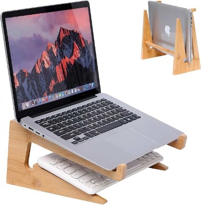 Picture of Wooden Laptop Stand Vertical Laptop for 13-18.6in Laptop,Bamboo Stand for Desk