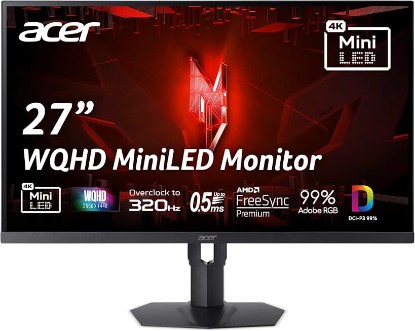 Picture of Acer Nitro 27in QHD 2560x1440 IPS MiniLED 320Hz Gaming Monitor XV275U F3 | 0.5ms, AMD FreeSync Premium, Adobe RGB 99%, DCI-P3 99%, 2xHDMI 2.1, 2xDisplayPort, HDR1000, Ergo Stand
