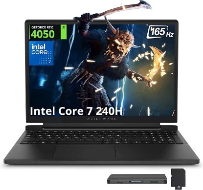 Picture of Dell Alienware 15 15.3" WUXGA 165Hz Gaming Laptop, Intel Core 7-240H, NVIDIA GeForce RTX 4050, 32GB DDR5, 2TB Storage(1TB SSD+1TB Docking Station Set), Backlit Keyboard, Wi-Fi 6, Win 11 Pro, Black