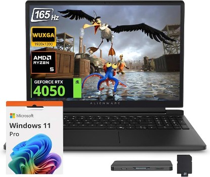 Picture of Dell Alienware 15 15.3" WUXGA 165Hz Gaming Laptop, GeForce RTX 4050 6GB GDDR6, AMD Ryzen 5 220, 16GB DDR5, 1.5TB Storage(512GB SSD+1TB Docking Station Set), Backlit Keyboard, Wi-Fi 6, Win11 Pro, Black