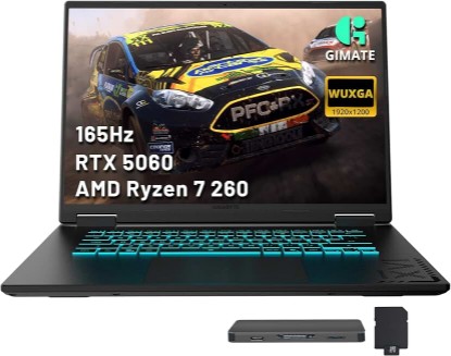 Picture of GIGABYTE Gaming A16 3VH 16" WUXGA 165Hz Gaming Laptop, AMD Ryzen 7 260, 16GB DDR5, 2TB Storage(1TB SSD+1TB Docking Station Set), GeForce RTX 5060 8GB GDDR7, RGB Backlit Keyboard, Win 11 Pro, Black