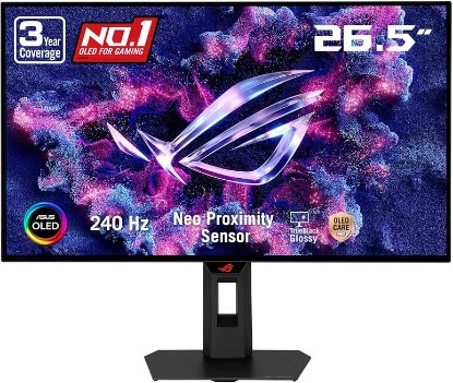 Picture of ASUS ROG XG27AQDMGR 27 Inch 1440p 240Hz Glossy OLED HDR Gaming Monitor | 0.03ms,OLED Care Pro, TrueBlack Glossy, Neo Proximity Sensor, ELMB Sync, DisplayHDR 400, DCI-P3 99%, for PS5 and Xbox