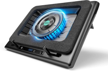 Picture of llano V12 Laptop Cooling Pad, Gaming Laptop Cooler Stand | 5.5in Turbofan, Airtight Pressure Chamber, Adjustable Speed, Touch Control, 3-Port Hub, for Laptop 15.6-19in, Black (No RGB) ClimatePartner certified