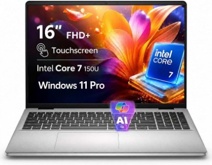 Picture of Dell 16 Touchscreen Laptop,Intel 10-Core 7 150U, 32GB DDR5 RAM 1TB SSD | 16" FHD+ IPS 300 Nits Display,Backlit Keyboard,Fingerprint Reader,Wi-Fi 6E,AI Copilot, Windows 11 Pro,for Business & Study