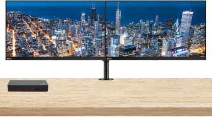 Picture of Lenovo ThinkVision T27i 27-inch 1920 x 1080 LED FHD LCD, 2-Pack Bundle with HDMI, DisplayPort, USB Hub, Dual Monitor Stand, ThinkPad USB-C Dock, MK270 Wireless Keyboard and Mouse, and Wrist Pad
