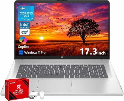 Picture of HP 17 Inch FHD Laptop Computer for Business & Students 16GB RAM 512GB SSD | Intel i3-N305 8 Core Processor, 17.3 inch FHD IPS Display, Windows 11 Pro, Copilot AI Key, Fast Charging, Wi-Fi 6