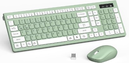Picture of Wireless Keyboard and Mouse Combo Silent for Office and Home(Avocado Green) | 2.4G Full Size Silent Cordless Keyboard with Tilt Legs,3-Level DPI Quiet Mouse,for Windows/Mac OS/Desktop/Laptop/PC
