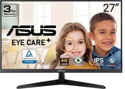 Picture of ASUS 27” 4K Eye Care Monitor (VY27UQ) - UHD (3840 x 2160), IPS, HDR10, Adaptive Sync, Eye Care Plus, Display Port, HDMI, Speaker, DisplayWidget, Blue Light Filter, Flicker Free, 3yr Warranty ENERGY STAR