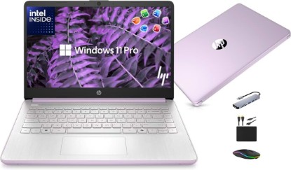 Picture of HP 14” Laptop Ultra-Portable Computer 2026 Student Business, MS Office, Copilot AI, Intel 4-Core CPU, 4GB RAM, 628GB Storage (128GB UFS+500GB Ext), Long Battery, MaxsolAccessory, Win 11 Pro, Lavender