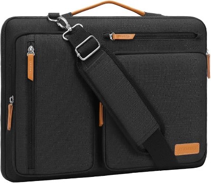 Picture of MOSISO 360 Protective Laptop Shoulder Bag, 15-16 inch Computer Bags | Compatible with MacBook Pro 16 inch, HP, Dell, Lenovo, Asus, Side Open Messenger Bag with 4 Zipper Pockets, Black Global Recycled Standard