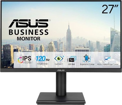 Picture of ASUS 27” 1080P Business Monitor (VA279QGS) – IPS, Full HD, Frameless, 120Hz, Adaptive-Sync, 1ms, HDMI, DisplayPort, VGA, Eye Care, Low Blue Light, Ergonomic, VESA Wall Mountable, 3 yr Warranty | 27-inch IPS panel with 120Hz refresh rate and ergonomic stand for gaming, productivity and video streaming ENERGY STAR