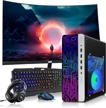Picture of HP Gaming PC, AMD Ryzen 3 Pro, 8GB RAM, 256GB SSD, Win 11 | Desktop Computer, RX 550 Graphics, 24 Inch Curved Monitor, RGB KBM, Headphone, USB WiFi BT, Home & Office (Renewed)
