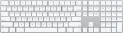 Picture of Apple Magic Keyboard with Numeric Keypad: Wireless, Bluetooth, Rechargeable. Works with Mac, iPad, or iPhone; US English - White | USB-C Magic Keyboard with numeric keypad and scissor mechanism for scrolling, gaming and finance