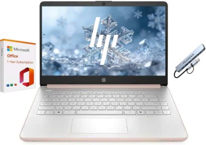 Picture of HP 14" Business & Home Laptop Computer with 1-Year Office 365 Included, 4GB RAM 640GB Storage (128GB SSD+512GB SD Card), Quad-Core Intel Processor, PLUSERA 8-in-1 Hub Included, Windows 11, Rose Gold