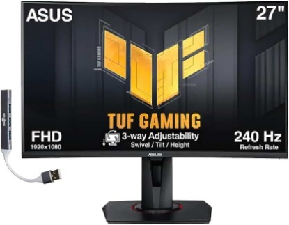 Picture of ASUS TUF 27" 240Hz FHD Curved Gaming Monitor with Adj Tilt/Swivel/Height | 1ms Response Time, Flicker-Free, Adaptive-sync, AMD FreeSync Premium, VESA Mount, HDMI, Displayport, Dockztorm USB Port Exp Global Recycled Standard