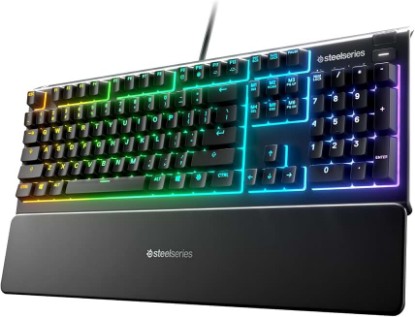 Picture of SteelSeries Apex 3 RGB Gaming Keyboard – 10-Zone RGB Illumination – IP32 Water Resistant – Premium Magnetic Wrist Rest (Whisper Quiet Gaming Switch)