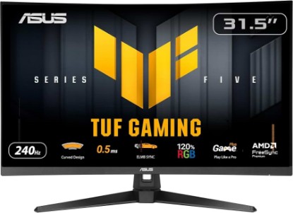 Picture of ASUS TUF Gaming Series 5 32” 1080P Curved Monitor (VG32VQM5AZ) - Full HD, 1500R, 240Hz, 0.5ms, Extreme Low Motion Blur Sync, FreeSync Premium, 120% sRGB, DisplayWidget, 3 yr Warranty