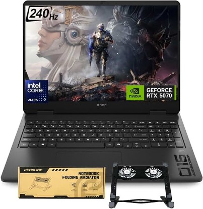 Picture of HP OMEN Slim RTX 5070 Gaming Laptop, 16" WQXGA 240Hz, Intel Core Ultra 9 285H (Beats Intel i9-14900), 64GB DDR5 RAM, 2TB SSD, RGB Backlit KB, Bundle with PCO Laptop Cooler, Black, Windows 11 Pro