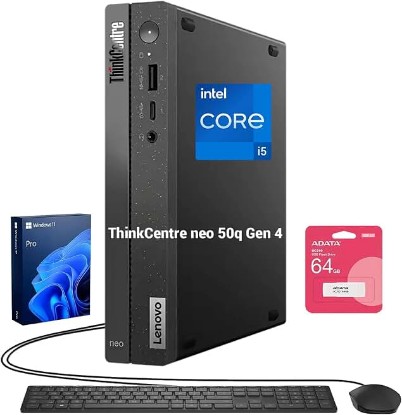 Picture of Lenovo ThinkCentre neo Mini PC, 16GB RAM, 512GB SSD, Win11 Pro, Black | Intel Core i5-13420H, Dual 4K Monitor Support via HDMI, DisplayPort & USB-C, w/ wired Keyboard & Mouse + 64GB USB Flash Drive