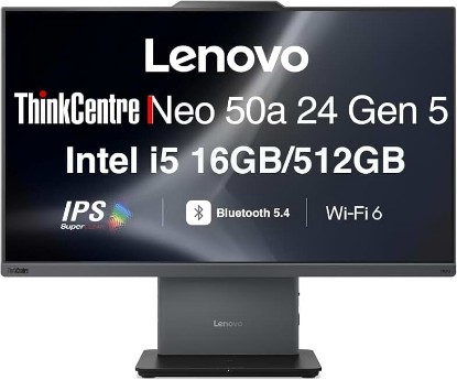Picture of Lenovo ThinkCentre Neo 50a Business All-in-One 24" IPS FHD Display (Intel i5-13420H, 16GB DDR5, 512GB PCIe SSD, Intel UHD, WiFi 6, Bluetooth 5.4, HDMI, Webcam, Win 11 Pro) Global Recycled Standard