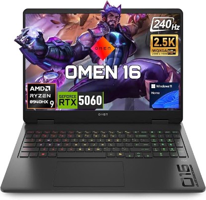 Picture of HP Omen Ryzen 9 8940HX & 5060 16" 240Hz Gaming Laptop, 32GB DDR5 + 1TB SSD | WQXGA (2560 * 1600) IPS Display, RJ-45, Webcam Shutter, RGB Backlit Keyboard, Numeric Keypad, Wi-Fi 6, Windows 11 Home