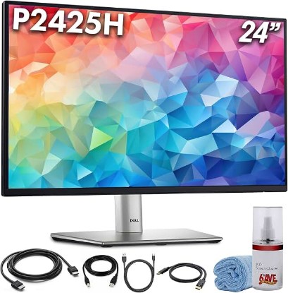 Picture of Dell P2425H 24" FHD 100Hz Monitor + Cleaning Kit Bundle | 16:9 IPS Computer Monitor with Stand Bundle | Full HD 1920 x 1080 LED Display | DisplayPort + USB 3.0 Cable