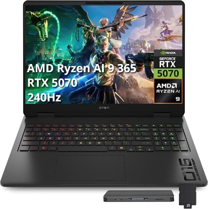 Picture of HP OMEN 16 16" WQXGA 240Hz IPS Gaming Laptop, AMD Ryzen AI 9 365, NVIDIA GeForce RTX 5070 8GB GDDR7, 32GB DDR5, 2TB Storage(1TB SSD+1TB Docking Station Set), RGB Backlit Keyboard, Win 11 Pro, Black