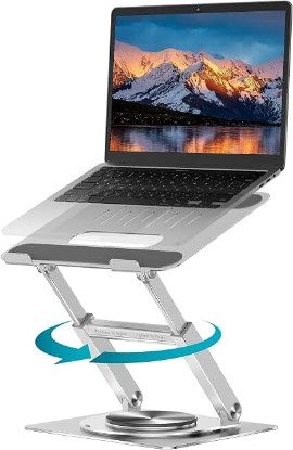 Picture of Lifelong 360 Rotating Adjustable Laptop Stand, 16" Tall Riser - Silver | Ergonomic Computer Stand with Swivel Base for 10-17" MacBook Pro & All Laptops- Portable Standing Desk Converter