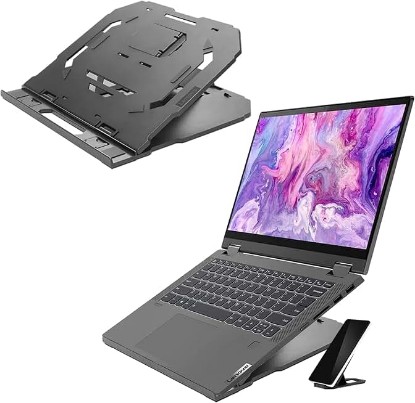 Picture of Lenovo 2-in-1 Laptop Stand - Adjustable, Portable, Foldable, Ergonomic, Non-Slip, Compatible with Laptops up to 15" and Cell Phones, Ideal for Travel