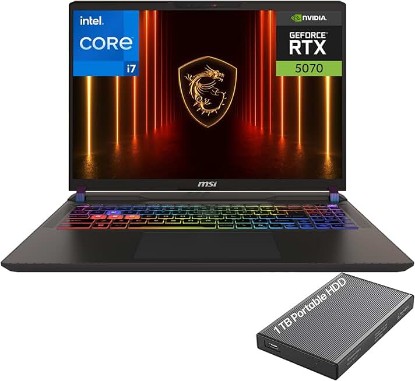 Picture of msi Katana 15 HX Gaming Laptop, 15.6" QHD 165Hz Display, Intel Core i7-14650HX, NVIDIA Geforce RTX 5070, 16GB DDR5 RAM, 1TB SSD, Wi-Fi 6E, RGB Backlit, Cooler Boost 5, Win 11 Home, w/1TB Portable HDD