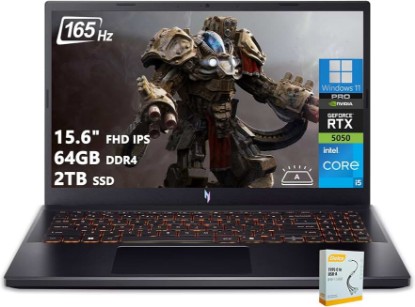 Picture of Acer Nitro V 15 Gaming Laptop | 15.6" FHD IPS 165Hz | Intel 8-Core i5-13420H | 64GB DDR4 2TB SSD | GeForce RTX 5050 DLSS4 (Up to 440 AI Tops) | Backlit Keyboard Win11 Pro w/DLCA Accessory