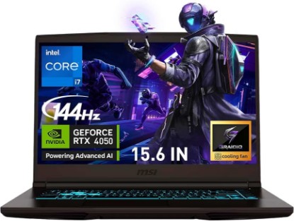 Picture of msi Thin 15.6” FHD RTX 4050 & Intel i7-13620H Gaming Laptop, 32GB + 1TB | DDR4, Wi-Fi 6, Blue keyboard, Anti-Ghost Key, Kensington Lock, HD Webcam, Windows 11 Home, Black