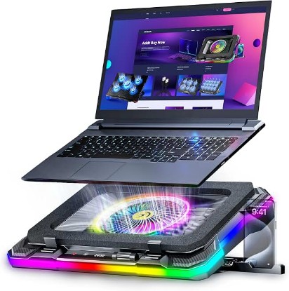 Picture of AICHESON Laptop Cooling Stand Gaming RGB Cooler for 15-19 inch Heavy Laptop | Gamer PC Computers Partner Fan with Full RGB Lights, 1 Big Powerful Fan Pull Up Stand Heat Dissipation