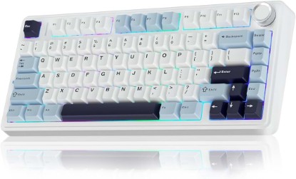 Picture of AULA F75 75% Wireless Mechanical Keyboard, Hot Swappable Creamy Keyboard, Pre-lubed Reaper Switches, 2.4GHz/Type-C/BT5.0, RGB Backlit Gaming Keyboards(White & Blue) Global Recycled Standard