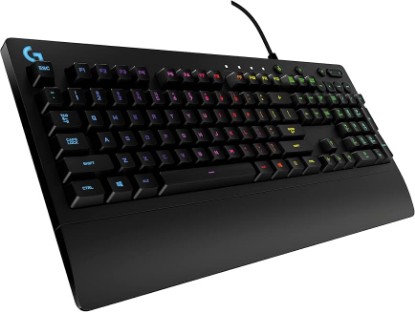 Picture of Logitech G213 Prodigy Wired RGB Gaming Keyboard - Black | Mech-Dome Keys, Palm Rest, Adjustable Feet, Media Controls, LIGHTSYNC RGB, USB, Compatible with Windows