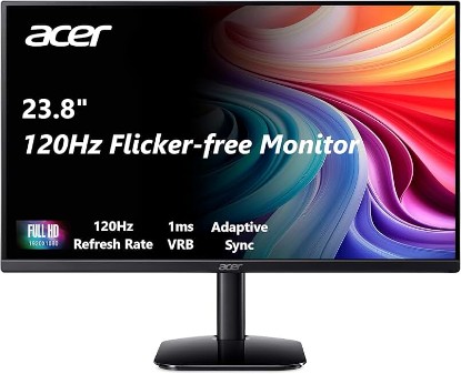 Picture of Acer 23.8in FHD 1920x1080 IPS 120Hz Office Monitor KB242Y G0bi | 1ms, AdaptiveSync (FreeSync Compatible), sRGB 99%, HDMI, VGA, VESA Mountable, Bluelight Filter, Flickerless Technology