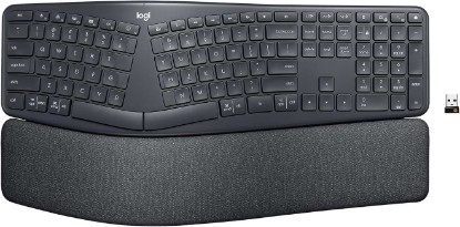 Picture of Logitech Ergo K860 Wireless Ergonomic Split Keyboard with Wrist Rest | Curved split keyframe, pillowed wrist rest, Bluetooth, USB connectivity with included USB Receiver, Windows Mac compatible