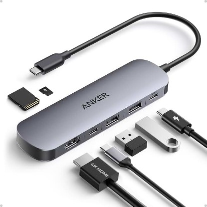 Picture of Anker USB C Hub, 7in1 Multi-Port USB Adapter, 4K@60Hz USBC to HDMI Splitter | 85W Max PD, 2 USB 3.0 & 1 USBC Data Ports, SD/TF Card Reader, for Laptops/Mac and Other Type C Devices (Charger Not Included)