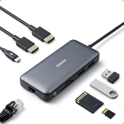 Picture of Anker Laptop Docking Station Dual Monitor, 8-in-1 USB C Hub with 4K HDMI | Dual HDMI USB C Dock, 1Gbps Ethernet, 85W Max PD, SD/TF Card Reader, for USB C Laptops, XPS and More (Charger Not Included) ClimatePartner certified