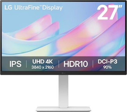 Picture of LG 27US550-W 27-inch Ultrafine 4K UHD (3840 x 2160) IPS Computer Monitor, 60Hz, HDR10, Reader Mode, HDMI, DisplayPort, Tilt/Height/Swivel/Pivot Adjustable Stand, White