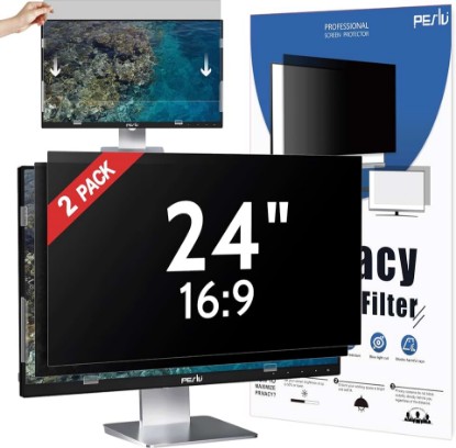 Picture of Peslv [2-Pack] 24 Inch Privacy Screen for Computer Monitor 16:9 Aspect Ratio, Eye Protection Anti Blue Light Glare Shield, 24inch Removable Black Blackout Anti Spy Desktop Security Private Filter