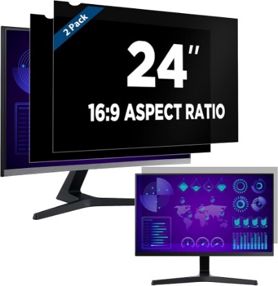 Picture of Magicmoon 2-Pack 24 Inch Computer Privacy Screen Filter for 16:9 Monitor | Anti-Spy/Glare Protector Film Widescreen 16:9 Aspect Ratio Filter Size: width: 20 15/16", Height: 11 13/16" (531mm x 298mm)
