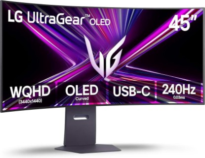 Picture of LG 45GX900A-B 45-Inch Ultragear WQHD (3440 x 1440) OLED Curved Gaming Monitor, 240Hz, 0.03ms, NVIDIA G-Sync, VESA DisplayHDR True Black 400, HDMI 2.1, DisplayPort, USB Type-C PD 65W, Black | HDMI 2.1, DisplayPort, USB Type-C PD 65W, 240Hz, NVIDIA G-Sync, VESA DisplayHDR True 400, (3440 x 1440), 0.03ms