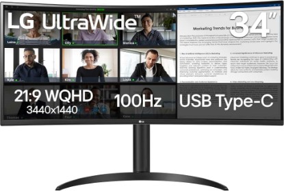 Picture of LG 34WR55QK-B 34-inch UltraWide WQHD (3440 x 1440) Curved Computer Monitor, 100Hz, 5ms, HDR10, Reader Mode, HDMI, DisplayPort, USB Type-C, Tilt/Height Adjustable Stand, Black