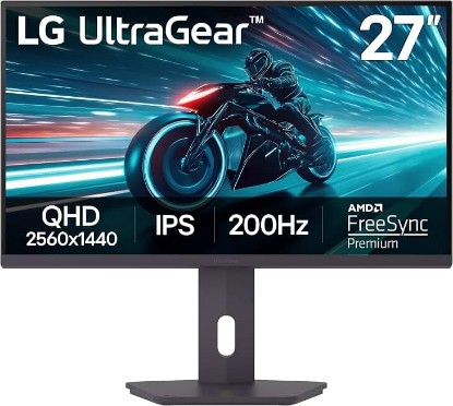 Picture of LG 27G61ZB-B 27-inch Ultragear QHD (2560 x 1440) IPS Gaming Monitor, 200Hz, 1ms, AMD FreeSync Premium, HDR10, Switch, HDMI, DisplayPort, Tilt/Height/Swivel/Pivot Adjustable Stand, Black